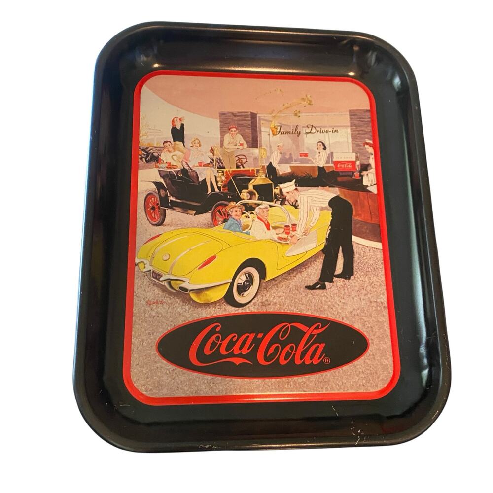 Coca Cola Vintage 1995 "Family Drive-In" Themed Metal Serving Tray * Flawed *